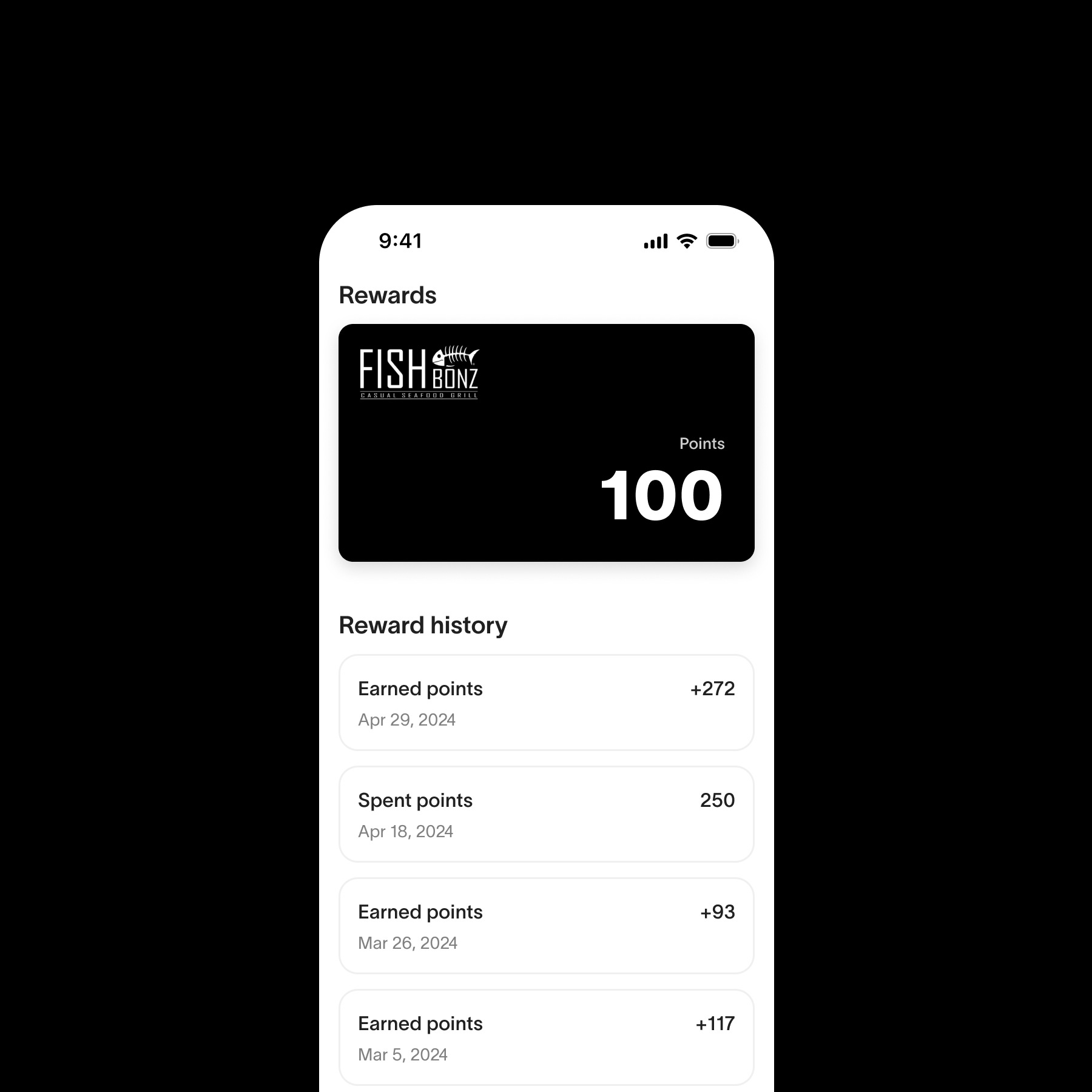 Fishbonz Rewards app screenshot
